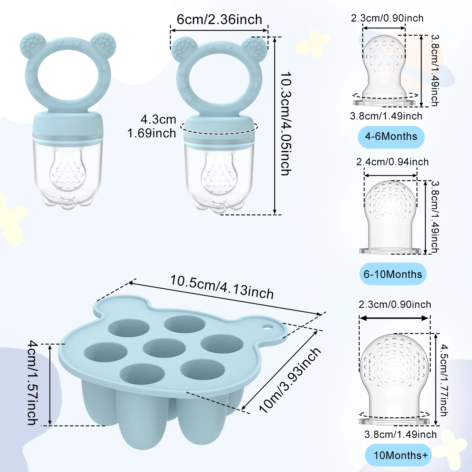 Baby Food Feeder and Ice Tray Set BPA Free Silicone Breastmilk Popsicle Freezer Molds Safe Reusable Baby Food Containers