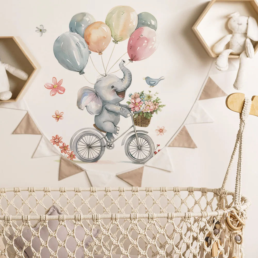 Elephant Balloon Bird Flower Children's Sticker Wallpaper Wall Stickers for Baby Girl Boy Nursery Bedroom Kids Room Decoration