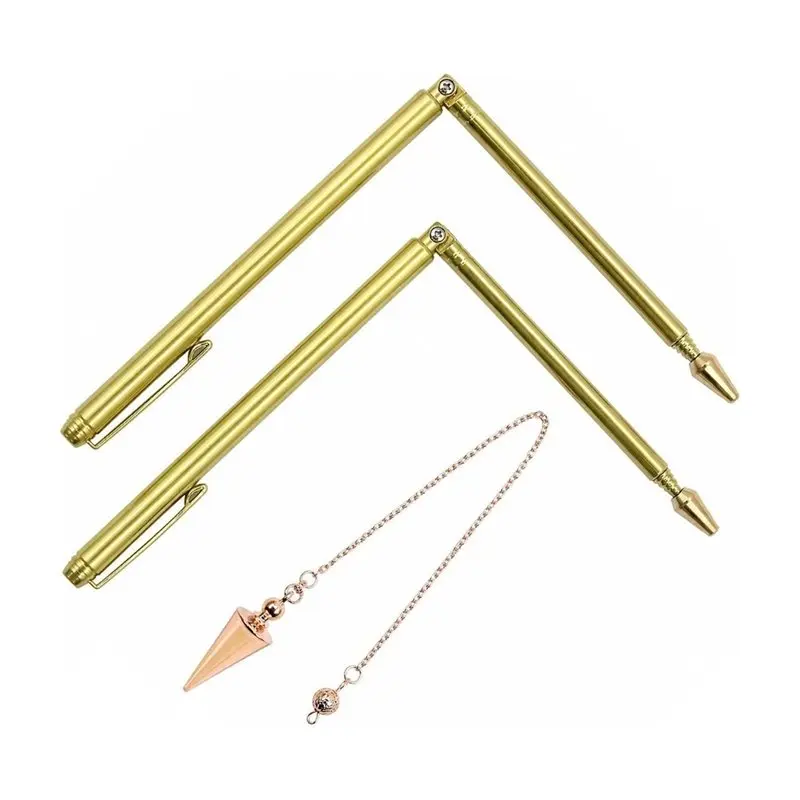 AB46-Metal Dowsing Rod Retractable Dowsing Rod + Cone Pendulum Kit For Water Treasure Finding Tools B