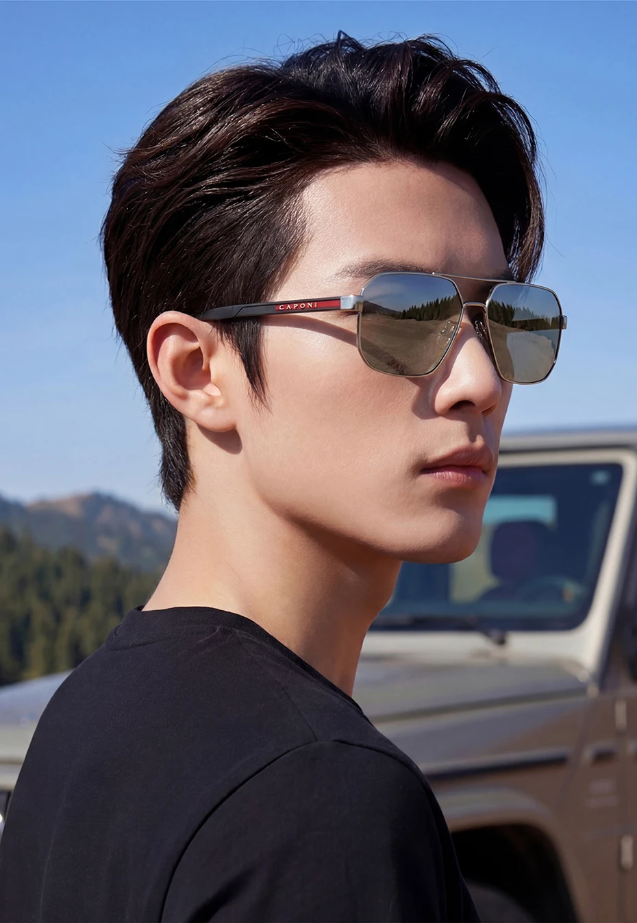 CAPONI HD Polarisierte Männer Sonnenbrille Original Design Hohe Qualität Photochrome Schwarz Sonnenbrille Outdoor Fahrer UV400 Schatten BS23818 – Detail 7