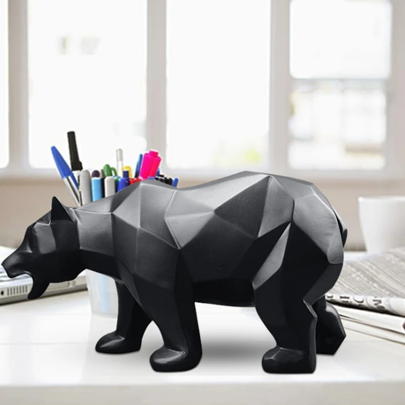 Bear Resin Statue Model Black Bear Sculpture Geometric Wildlife Male Bear Decor Home Office Animal Statues Craft Orament Gift