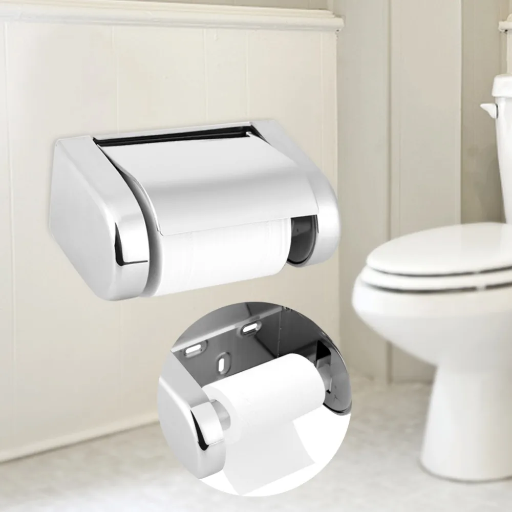 

Stainless Steel Roll Paper Holder Silver Sealed Design Toilet Paper Holder Wall-Mounted Rustproof Paper Towel Holder