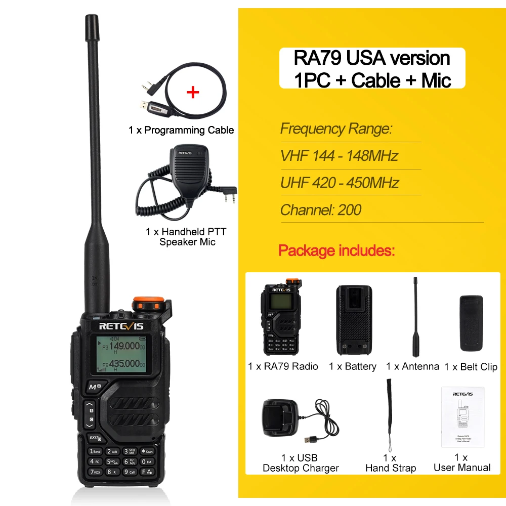 Новый! RA79 Авиационный браслет Walkie Talkie AM FM Airband Двустороннее радио USB C Зарядка Ham Radio UVK5 uvk5 Рация