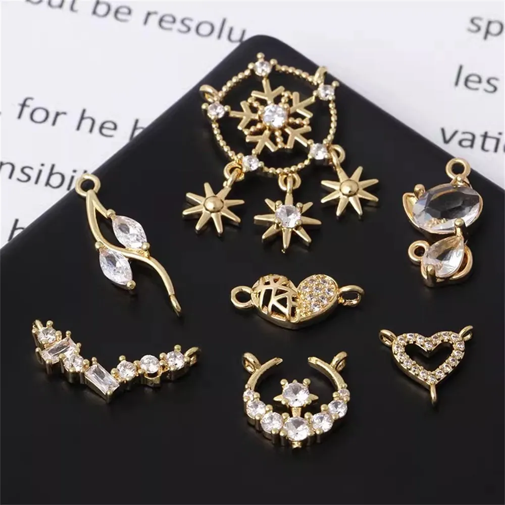 

Copper-plated Real Gold Inlaid Zircon Heart-shaped Cat Moon Jewelry Pendant, Diy Handmade Bracelet and Necklace Accessories