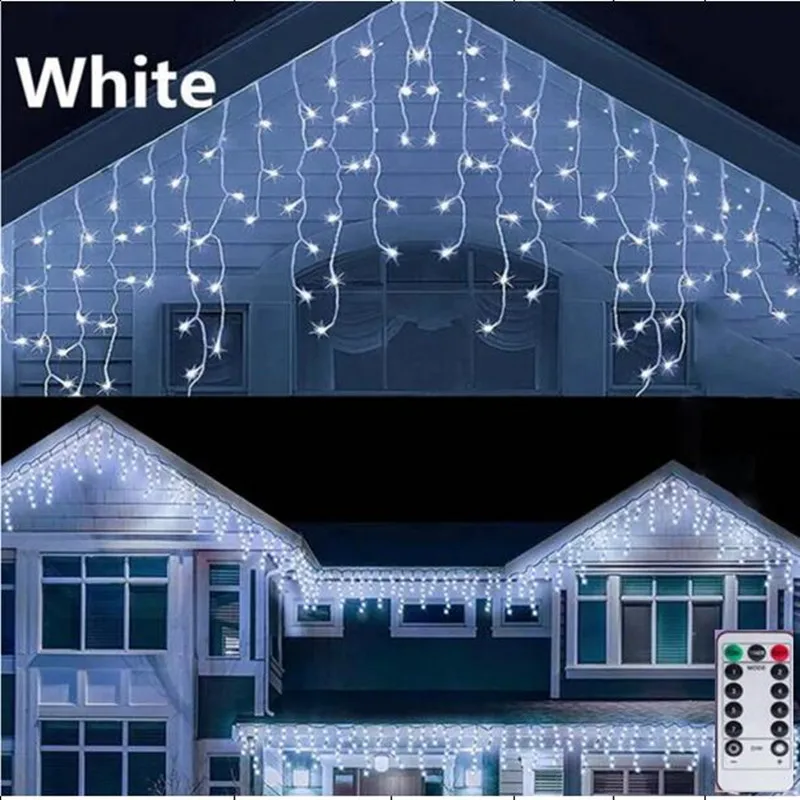 LED Icicle String Lights telecontrol สําหรับตกแต่ง, ชายคาตกแต่งกลางแจ้งไฟนางฟ้างานแต่งงานบันไดตกแต่งสวน