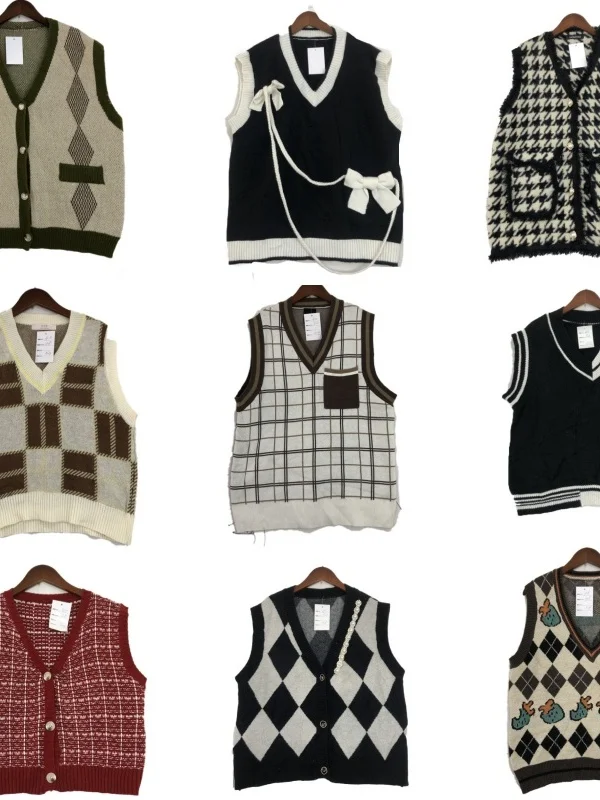 

Винтажный шерстяной жилет ex Soft, уютный, осенне-зимний, модный, универсальный, с мультяшным принтом, круглый, на пуговицах, теплая одежда M30