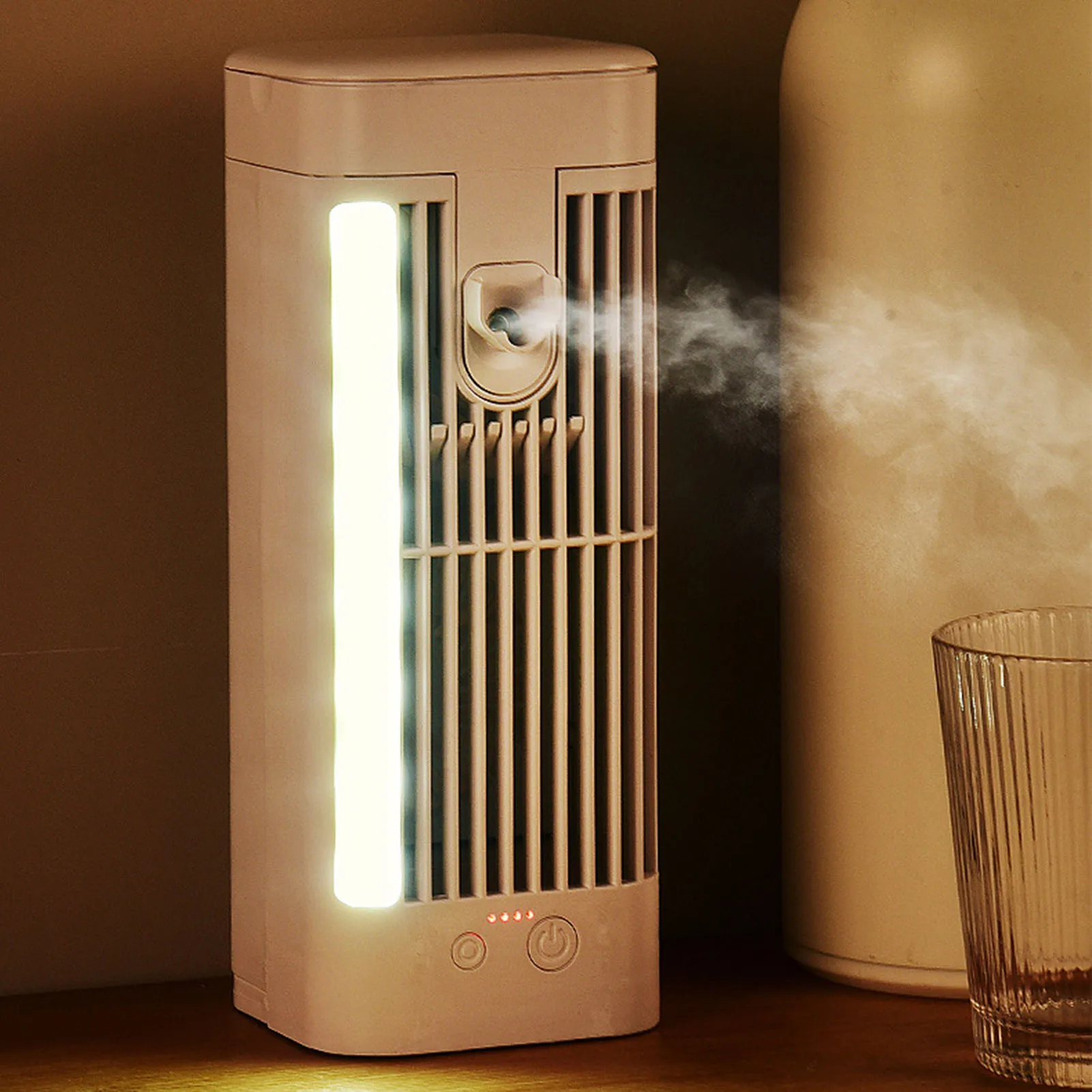 مكيف هواء متنقل متعدد الوظائف فعال صامت 3 سرعات 120 مل خزان مياه رذاذ مبرد هواء سطح المكتب مع ضوء ليلي