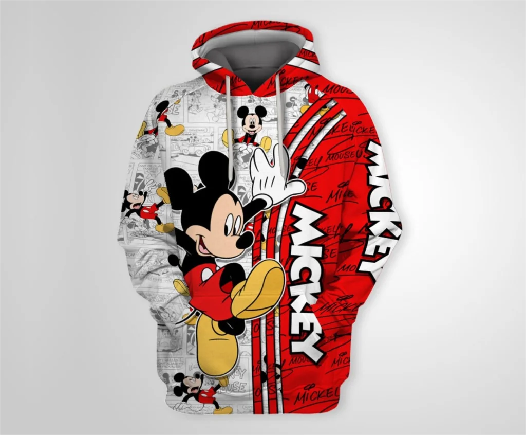 Disney-Sudadera con capucha de Mickey Mouse, color rojo, 3D, novedad de 2023