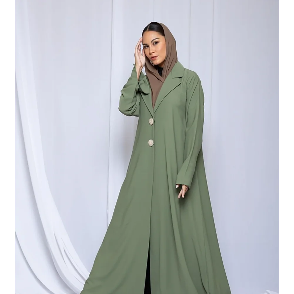 Lady Abaya Blazer wanita satu potong, jaket wanita harian kasual longgar kasual satu potong hijau kancing sebaris