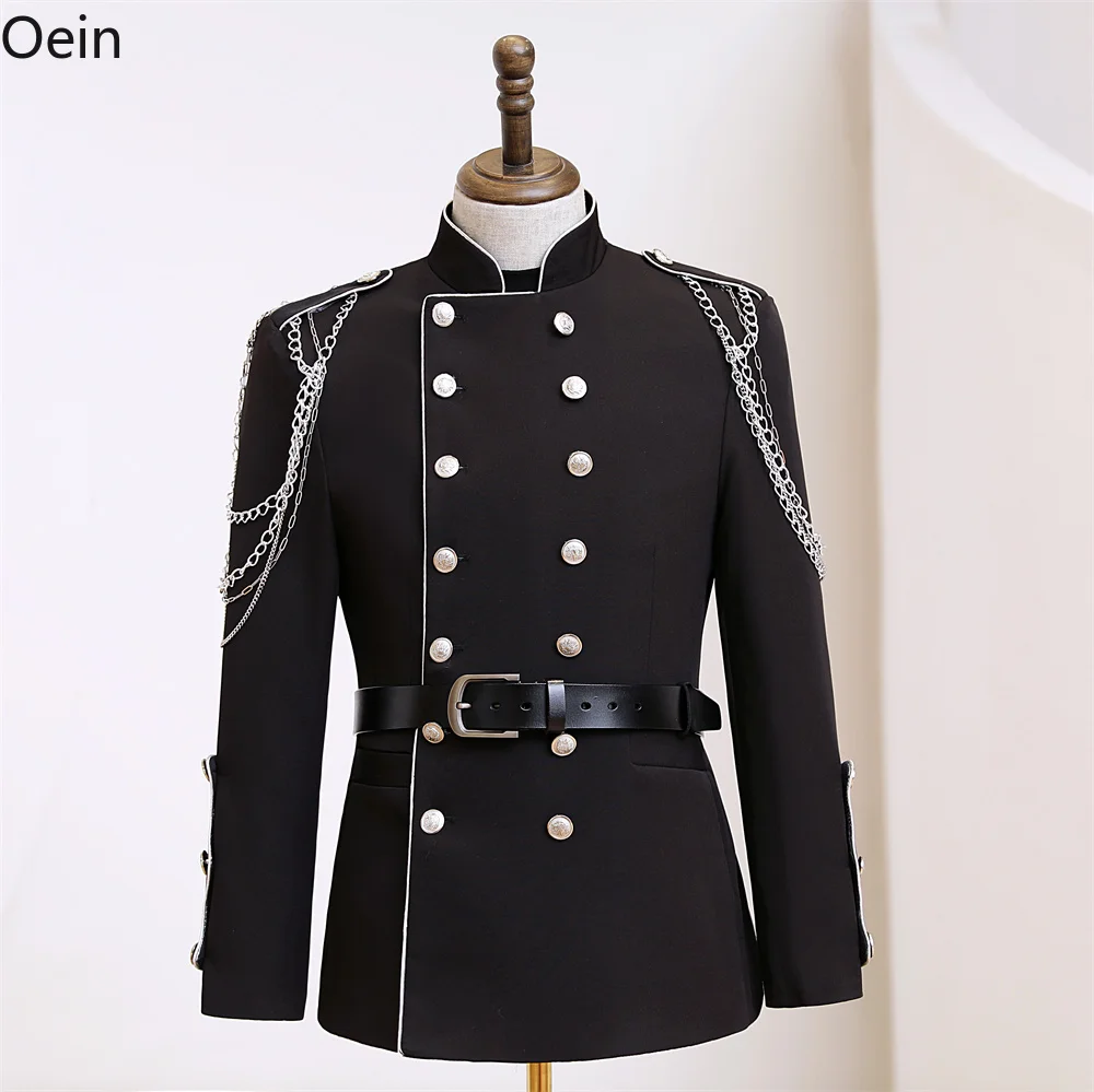 Mens Double-breasted Slim Fit Jacket Button Coat Lapel Collar Formal Party DJ Blazer Dance Suit