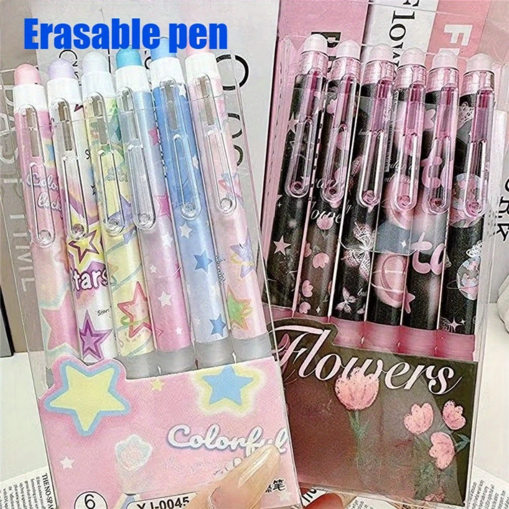 6 قطع من أقلام الجل القابلة للمسح على شكل فراشة 0.5 مم حبر أزرق، أقلام رفيعة كاواي لطيفة للكتابة بسلاسة، هدية قرطاسية مكتبية للمدرسة #2