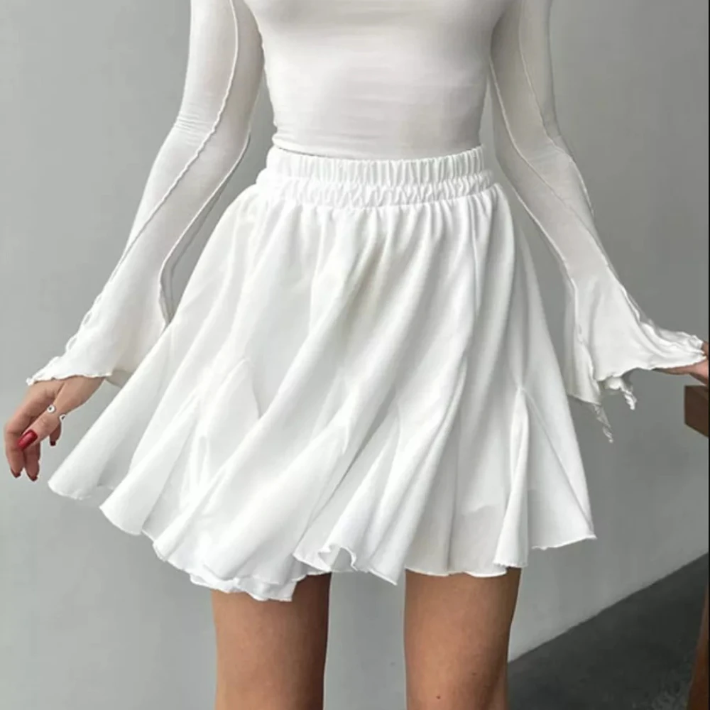 Minifalda blanca con volantes para mujer, faldas cortas plisadas y esponjosas de cintura alta, ropa de calle para fiesta, 2024