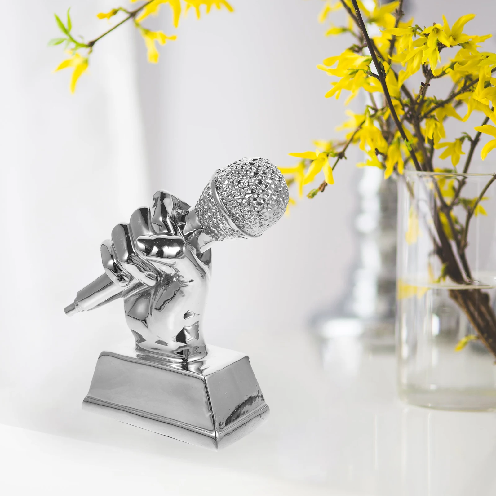 

Golden Microphone Trophy Trophies Karaoke Miniature Competition Student Party Celebrations