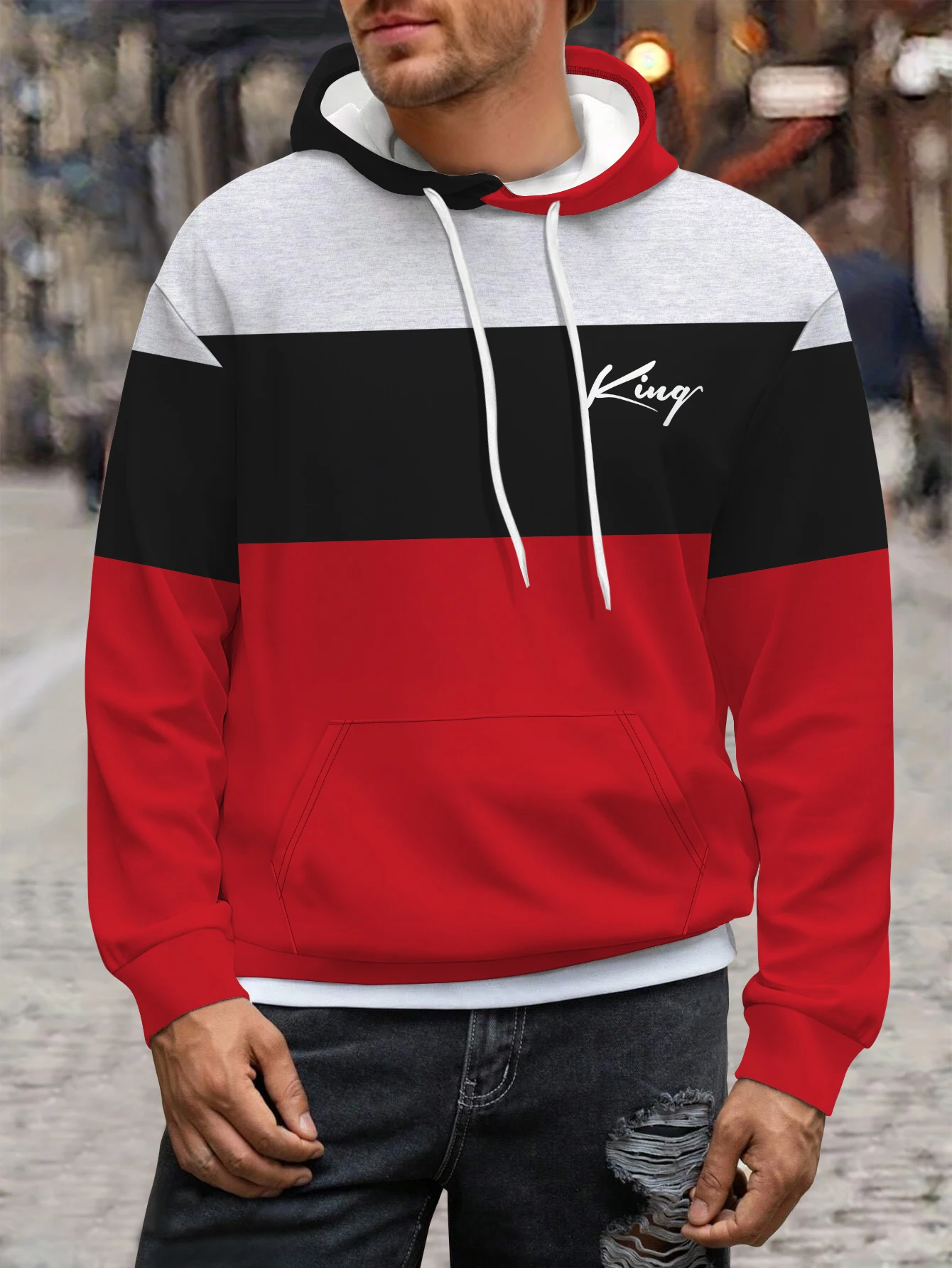 

New Vintage Men's Hoodie Sweatshirt 3D Striped Color Blocking Graphic Printed Daily Pullover Outdoor Street Fashion Men Clothing