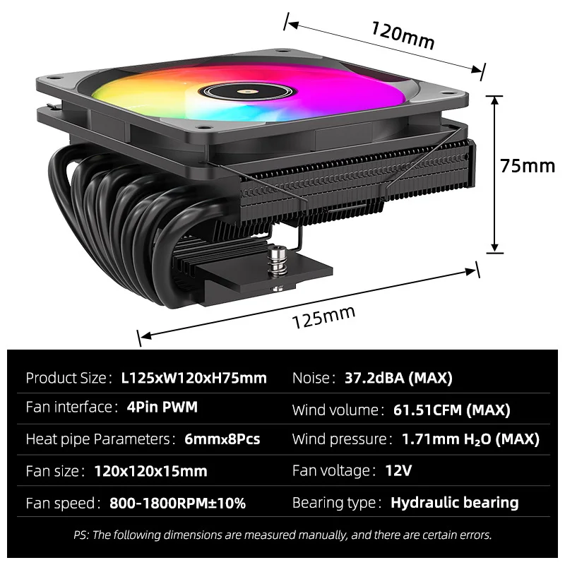 TE-75 ARGB CPU Cooler, 75mm Low Profile Air Cooling Radiator, 5V 3Pin Addressable RGB Silent Computer Heatsink Compatible with AM5 AM4 LGA1700 LGA1200 LGA2011 X99 ITX Mini PC Desktop Gaming Processor Cooling Fan view 7