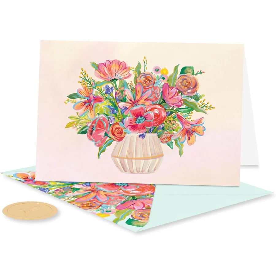 14枚の空白カード、封筒とシール付き、結婚式の招待状、感謝状、個人的な挨拶用の花柄、エレガントな花柄