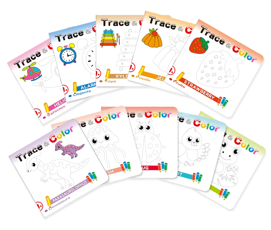 1 Set of 10 English Children's Coloring and Drawing Books, Ages 3-6, Creativity Enhancement Puzzle Education