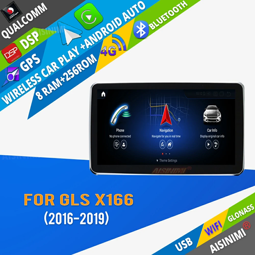 

AISINIMI 8+256 Qualcomm Android 13 Car Dvd Navi Player For BENZ GLS X166 2016-2019 audio GPS stereo