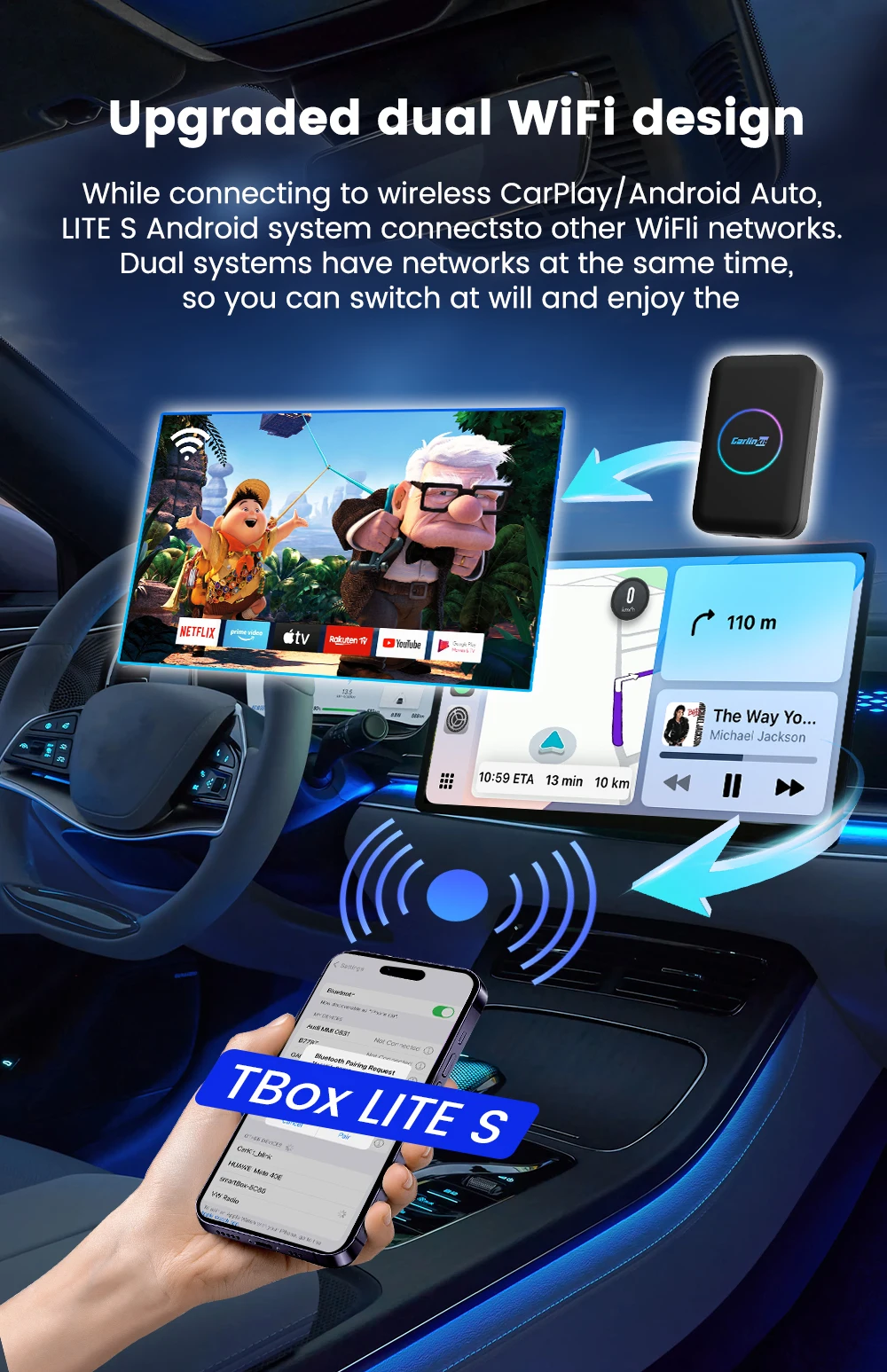 CarlinKit Android AI Box Wireless Adapter Lite S Kabelloser Dongle CarPlay Android Auto für IPTV YouTube Netflix Spotify HD-Ausgang – Detail 11