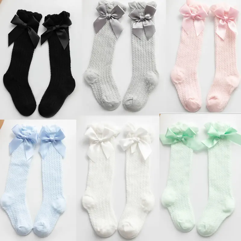 

Children Girls Royal Style Bow Knee High Fishnet Socks Baby Toddler Bowknot In Tube Socks Kid Hollow Out Sock Sox 0-3Y