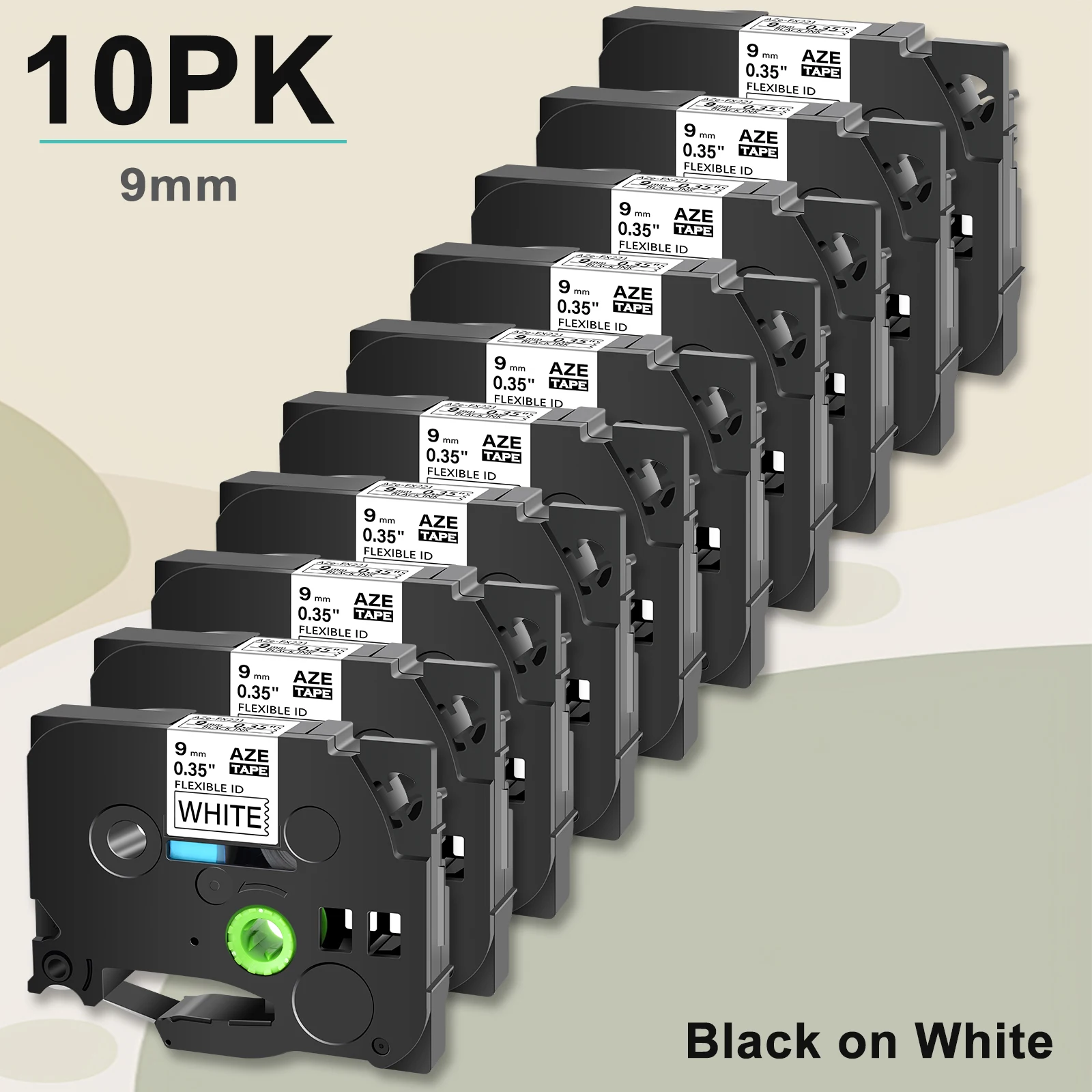 

10PK AZE-FX221 9mm Flexible Laminat Label Tape Compatible for Brother TZe-FX221 Black on White for P-Touch PT-1100 Label Printer