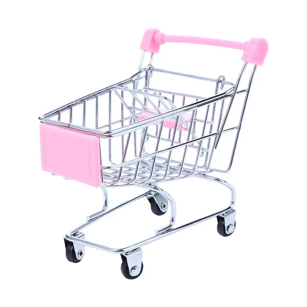 Shopping Cart Desktop Decor Dollhouse Furniture Supermarket Shopping Basket Dollhouse Accessories Supermarket Handcart Trolley