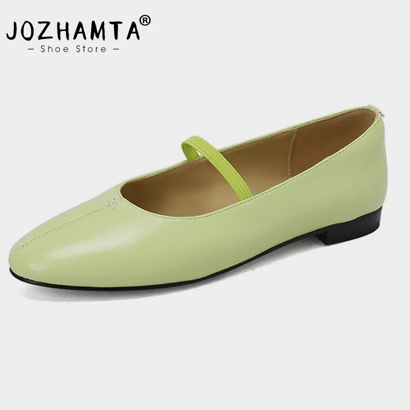 JOZHAMTA Size 34-43 Women Ballet Flats Shoes Real Leather Buckle Strap Casual Loafers Low Heels Luxury Mary Janes Office Lady