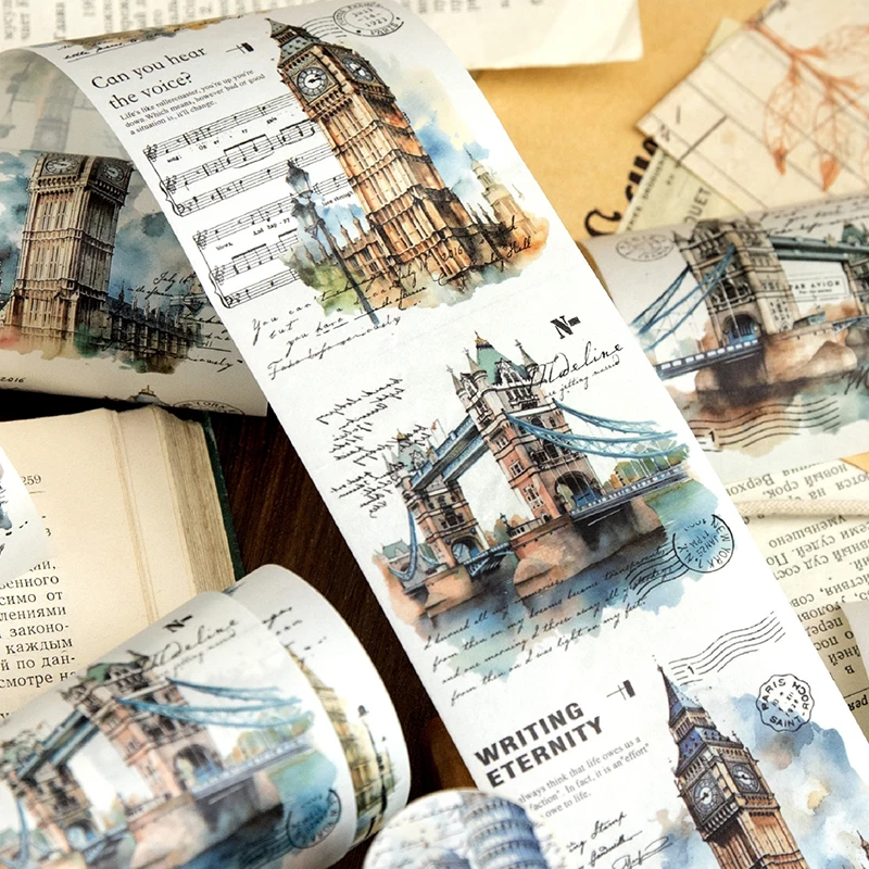 6 Volumes - Architectural Relics Art Ins Urban Architecture Exquisite Patterns and Paper Tape, Used for DIY Scrapbooks, Bookkeep