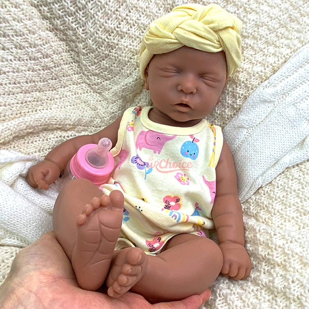 

17" Soft Dark Skin Girl Lifelike Silicone Reborn Baby Washable Unpainted Blank Rebirth Doll for Collector Artist Kids’ Toy