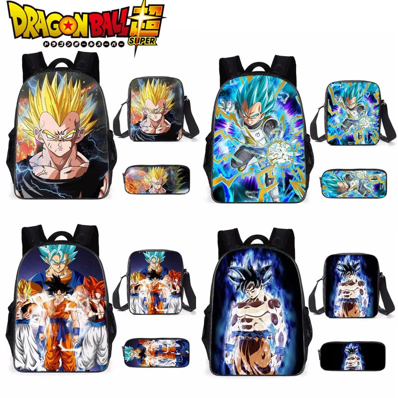 

3pcs/Set Dragon Ball Z Backpack Anime Cartoon Super Saiyan Goku Student Bag Figure Satchel Pencil Case Teenagers Boys Children's