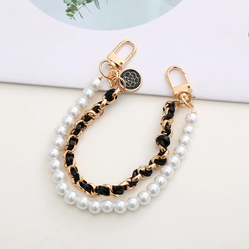 Camellia Pearl Mobile Phone Charm keychain Chain Girl Woman Cell Phone Case Fashion Pendant Key Strap Rope With Universal Clip