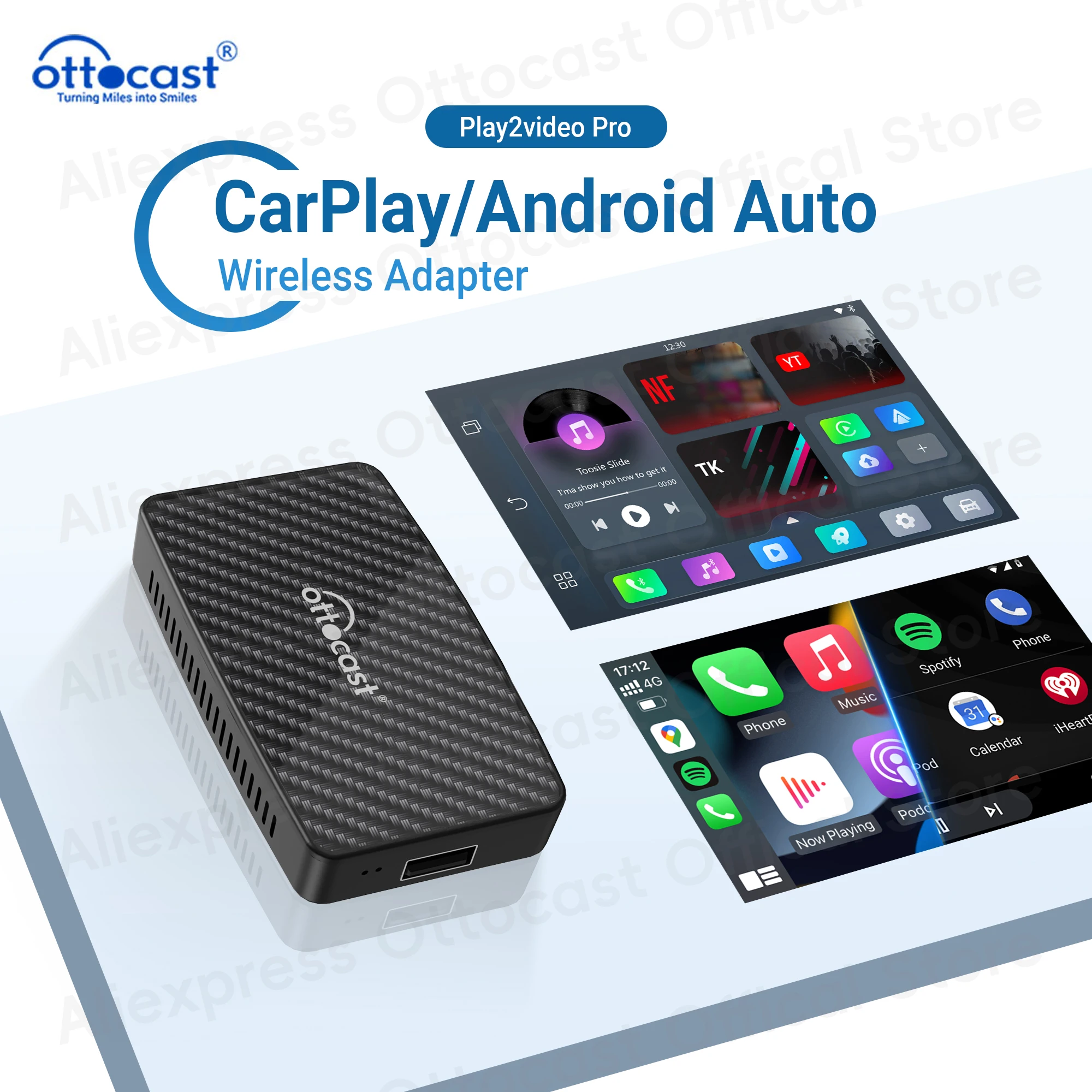 OTTOCAST Play2Video Pro Wireless CarPlay Android Auto Adapter USB TV Stick for Youtuber for NetFlix 2025 New Car Accessories