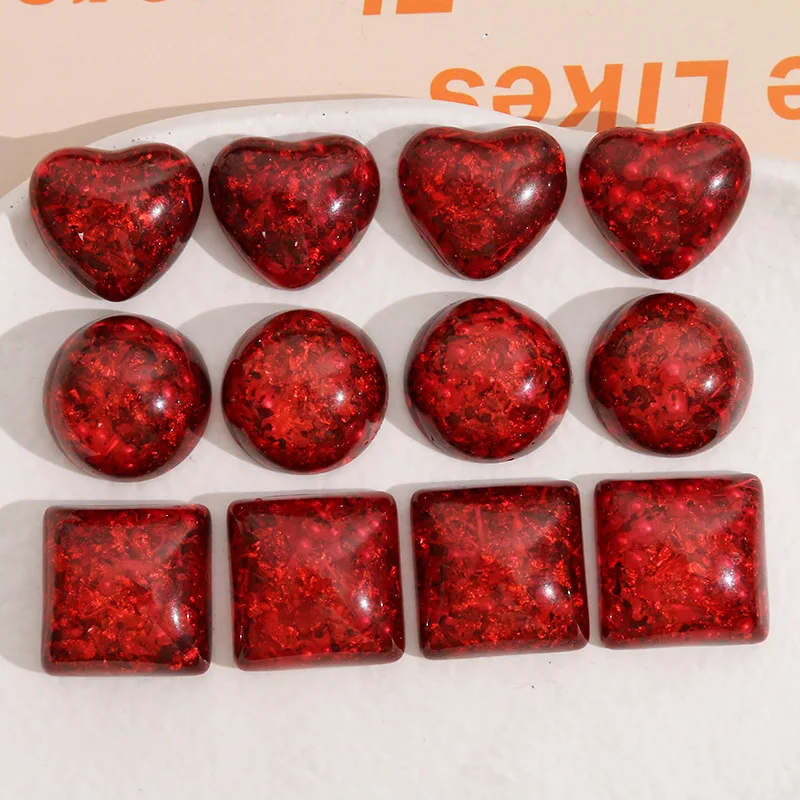 

Glitter Christmas Red Style Flatback Resin Heart Round Square Geometry Cabochons 100pcs 20mm Beading Material For Hair Clips