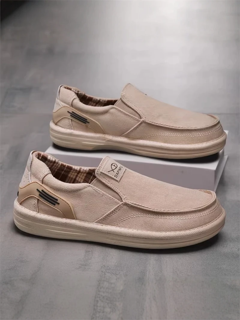 

Men's Canvas Slip-On Shoes Breathable Thin Anti-Odor Soft Bottom Sports Casual Work Board Shoes round Toe Flat Heel Color