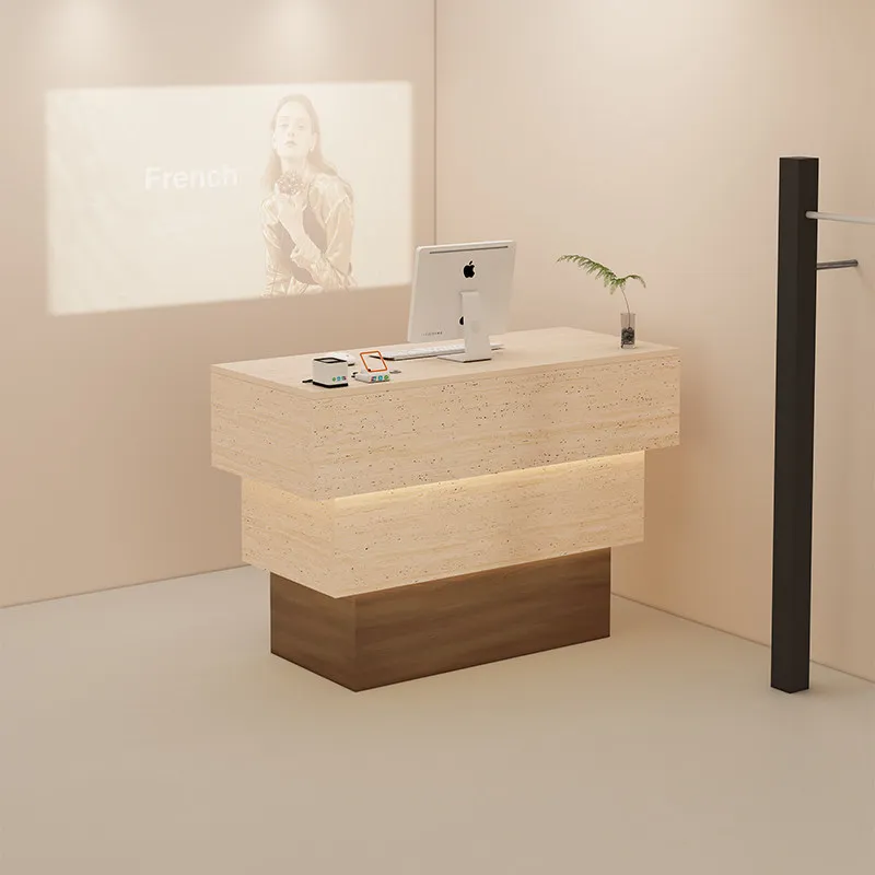 

Cream wind shop counter simple small hotel reception counter clothing store comptoire de salon de beauté industrial furniture