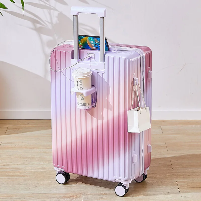 

Trendy Gradient Suitcase 24 Inch Large Capacity ABS Luggage with USB Port and Quiet Spinner Wheels for Travel College Students