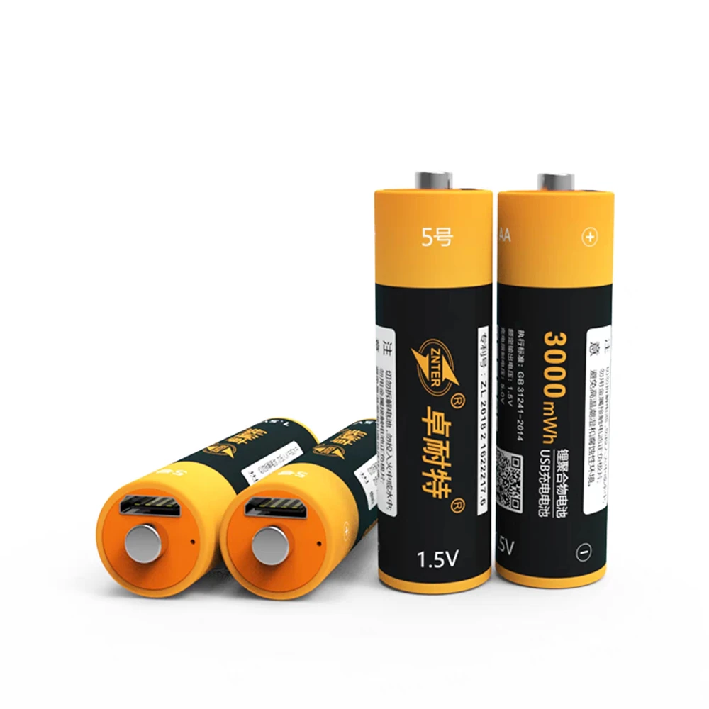 ZNTER 3000mWh AA Rechargeable Battery USB 1.5V Lithium Polymer Battery Fast Charging via USB Cable