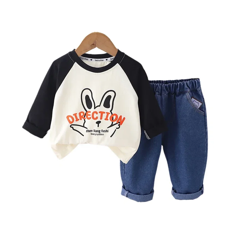 2024 Autumn Baby Boy Clothes 18 to 24 Months Lovely Cartoon O-neck Pullover Long Sleeve T-shirts and Pants Kids Boys Outfit Set