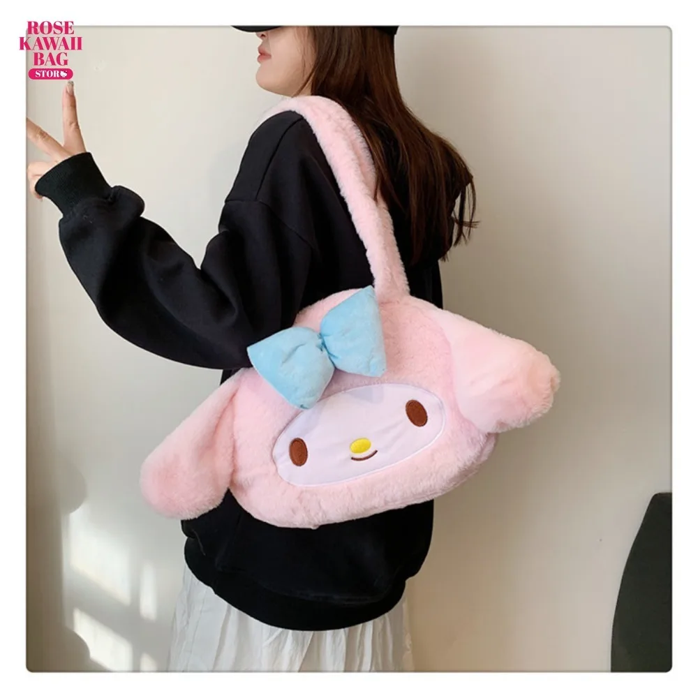 

Sanrio Plush Bag Kawaii Cinnamoroll Kuromi Melody Crossbody Bag Cartoon Soft Stuffed Cute Sanrio Shoulder Bag for Girls Gifts