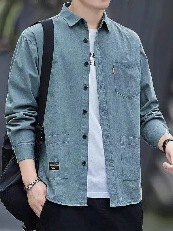 

Men's Casual Long Sleeve Work Shirt Lightweight Summer Loose Fit Sun Protection Outerwear Business Gentleman Style PU Leather