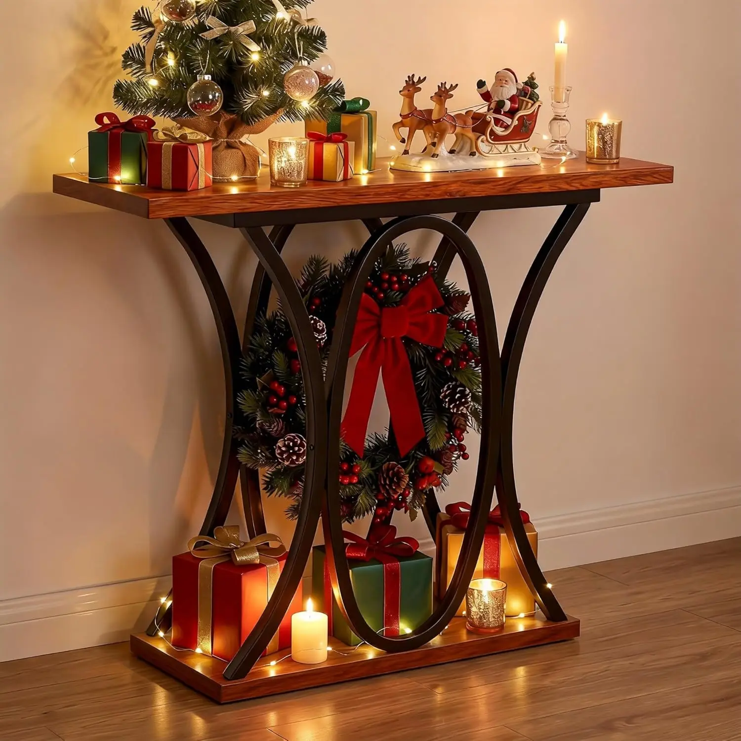 

Entryway Console Table, 40 Inch Narrow Wood Hallway Table Foyer Table Behind Couch, Sofa Table with Metal Legs and 1.18 Thick Bo