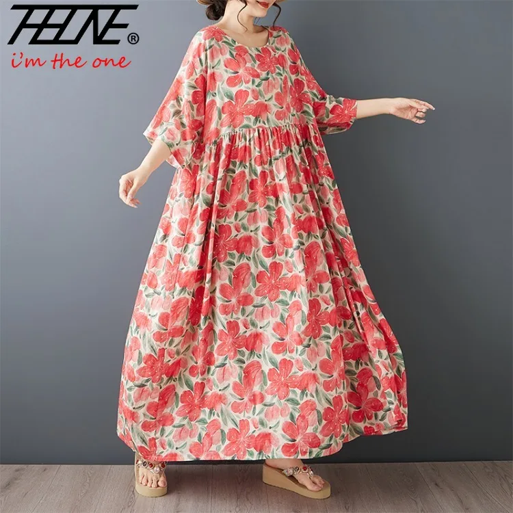 Sukienki damskie 2026 Jesień Zima Maxi Długi Rękaw Vestidos Largos Feminino Robe Boho Casual Kwiatowe Luźne Bawełna Len — zdjęcie 6
