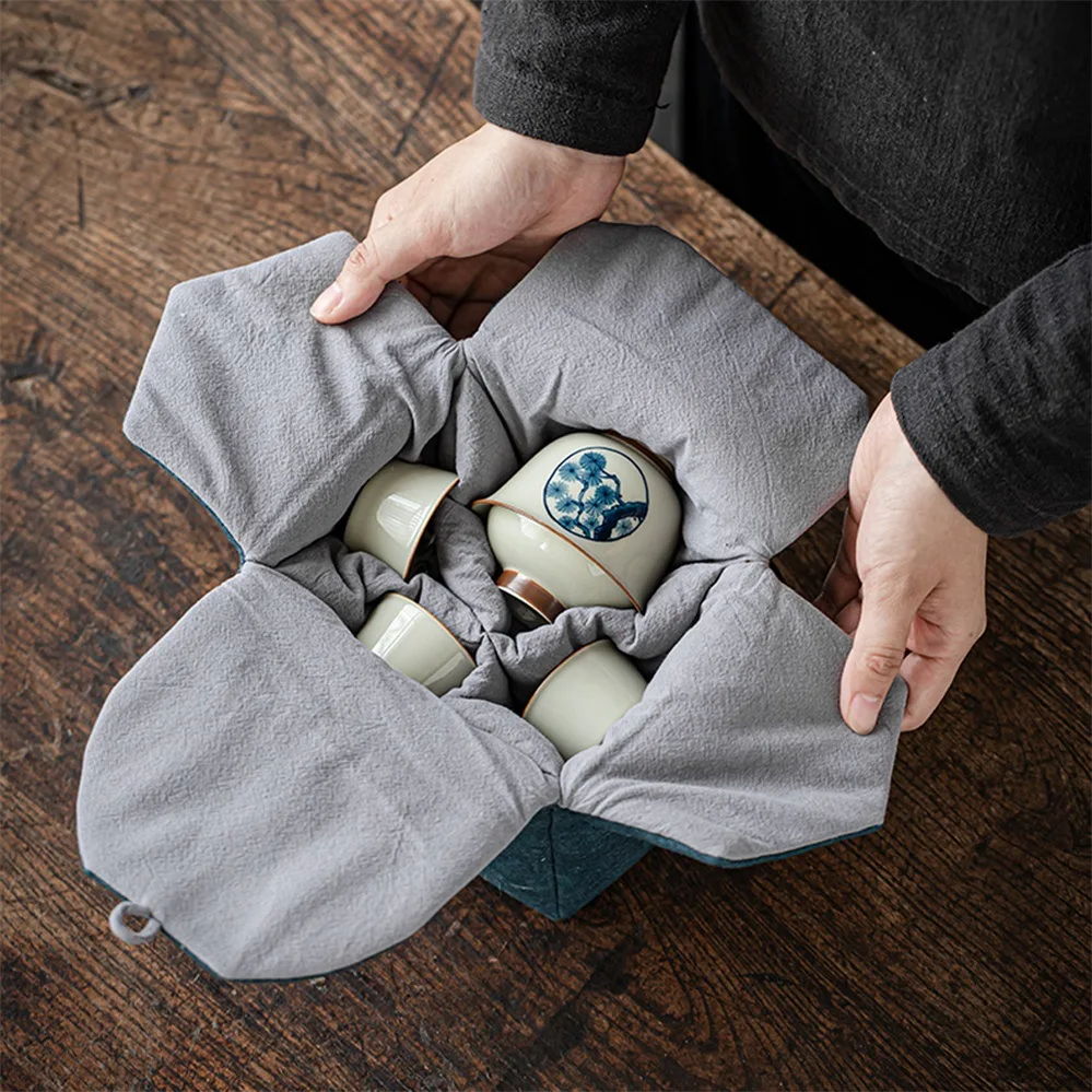 New Chinese Retro Tea Storage Bag Shockproof Fabric Pouch for Teacup Teapot Gaiwan Gongfu Tea Accessories Home Travel Use