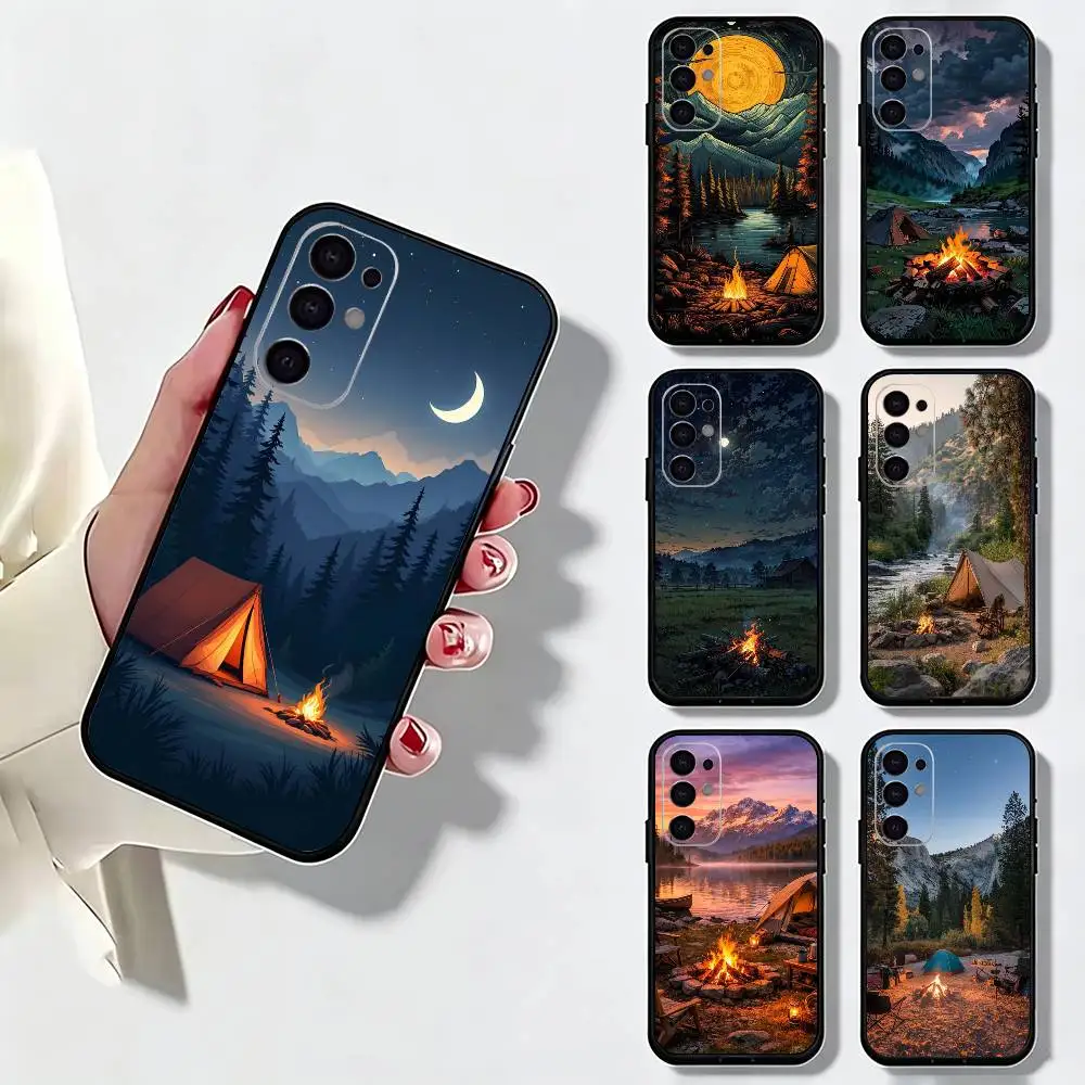 Mountain Nature Outdoor Camping Phone Case For Samsung S25,S24,S21,S22,S23,S30,Ultra,S20,Plus,Fe,Soft Silicone Black Cover