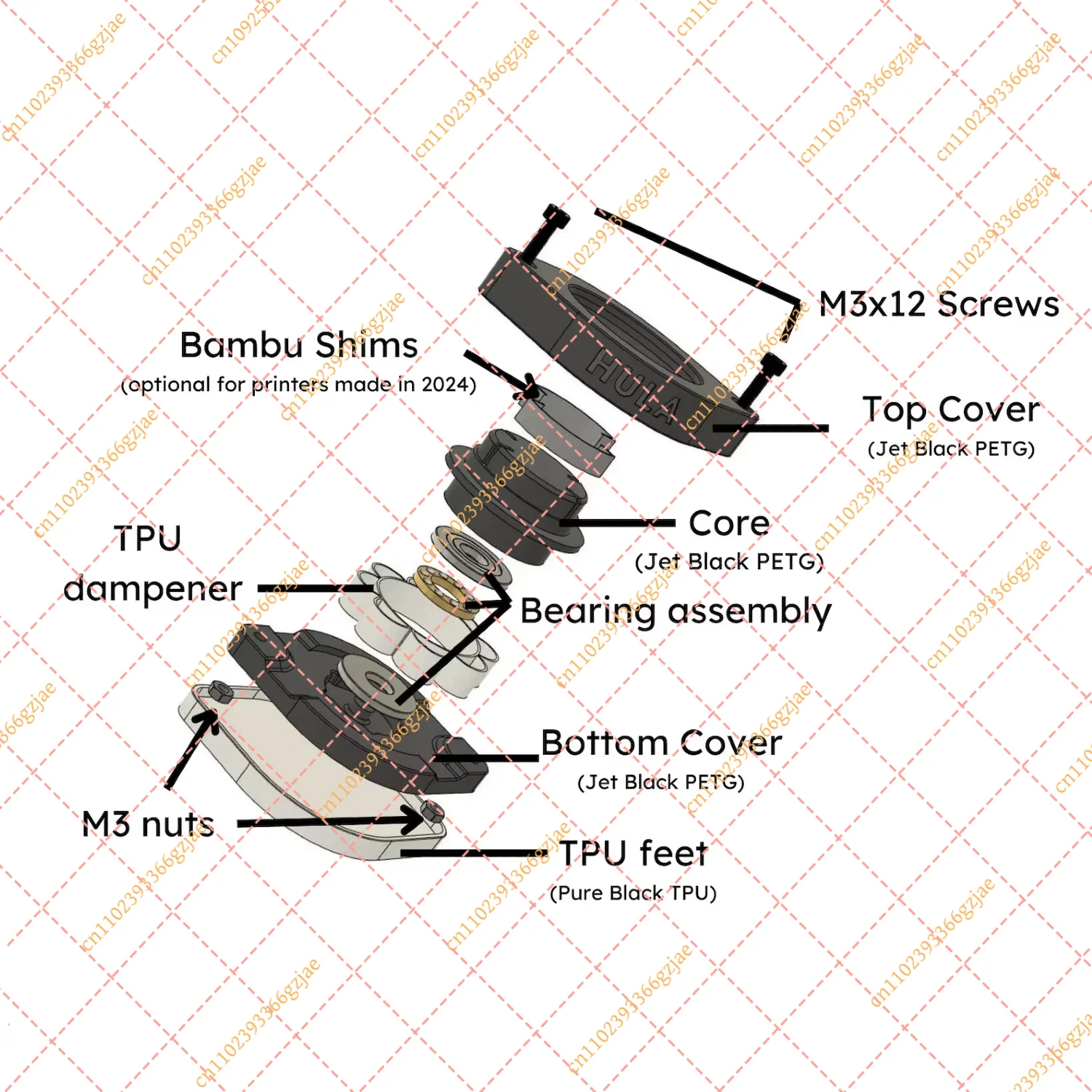HULA Anti-Vibration Feet for Snapmaker U1 3D Printer Accessories, HULA Anti-Vibration Feet, Black Rubber Dampe 3D Printer parts