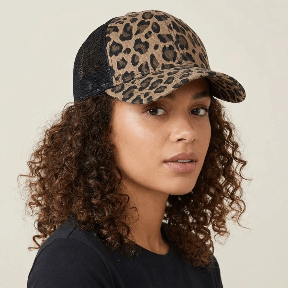 

Fashion Adjustable Leopard Print Baseball Cap Soft Breathable Visor Hat Comfort Sunscreen Mesh Peaked Hat Sports