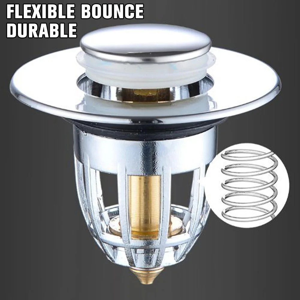 Stainless Steel Pop-Up Bounce Core Basin Drain Filter Hair Catcher Shower Sink Strainer Bath Stopper Bathroom Accessories