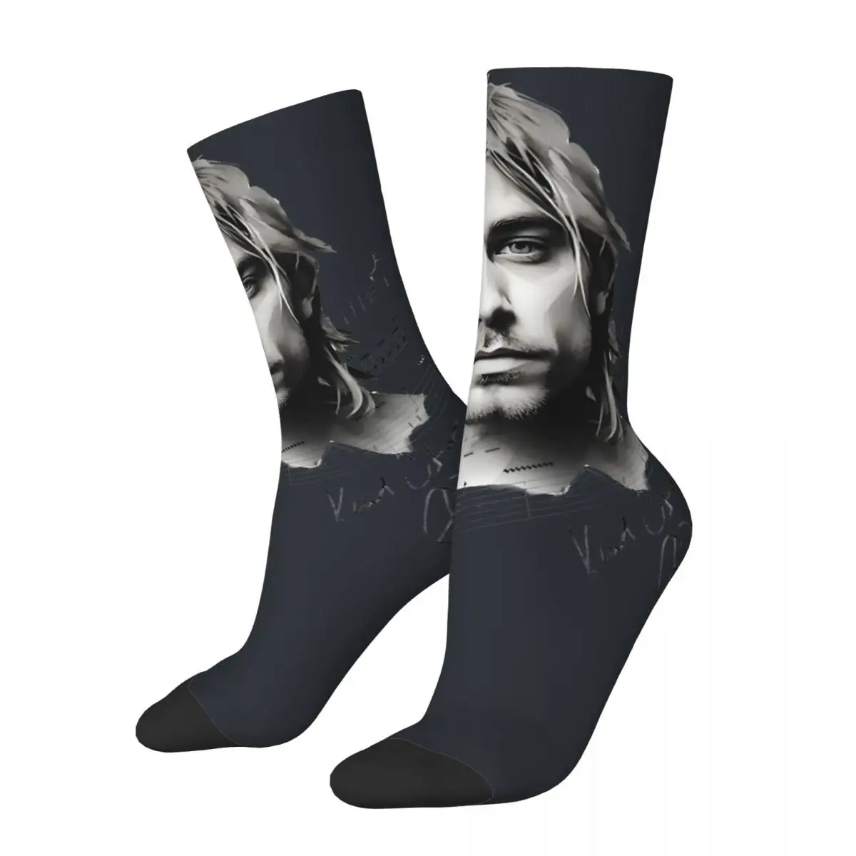 Retro Kobain In Sketch Men's compression Socks Unisex Kurt-Cobain Harajuku Pattern Printed Novelty Crew Sock