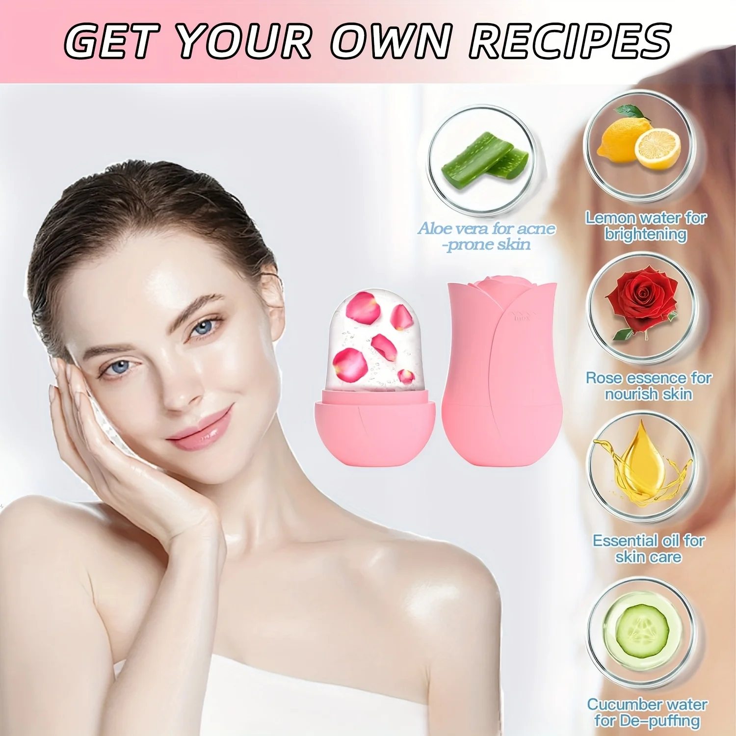 Rouleau à glace pour le visage et les yeux, moule à glace en Silicone, refroidissement et raffermissement de la peau du visage, outil de soins du visage réutilisable et anti-fuite