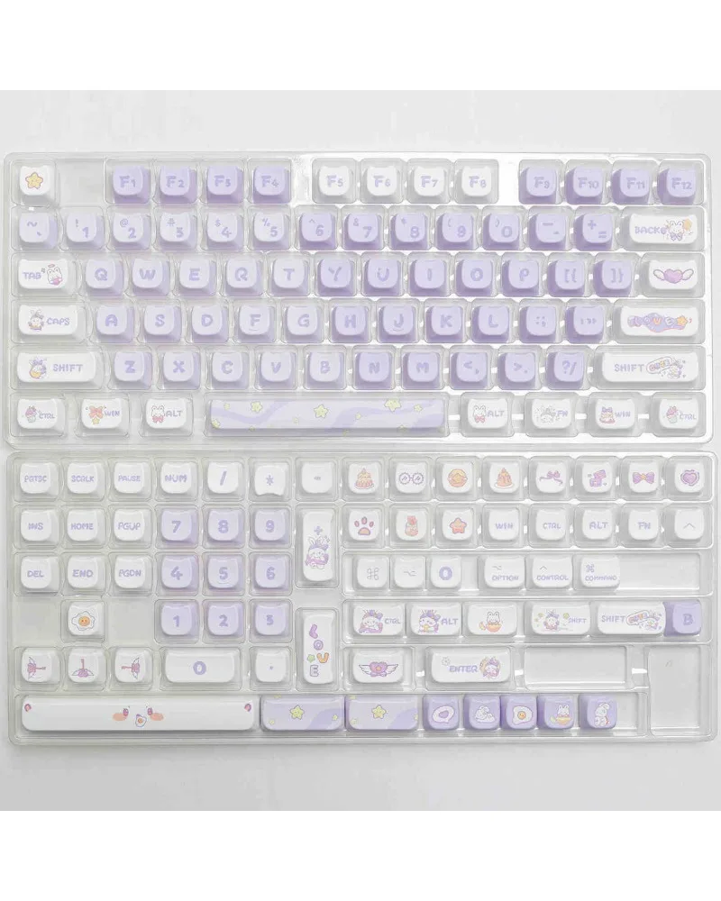 

Dreamy Purple Rabbit Pattern MAO Height Complete PBT Sublimation Keycaps Split Space Layout 7u Extra Matching Keys